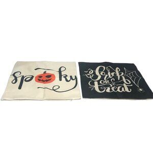 Set Of 2 Halloween zipper Pillow Covers - "Spooky" & "Trick Or Treat" - 18"x18"